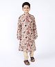 Tabard Full Sleeves Seamless Vintage Wallpaper Style Floral Printed Kurta With Pyjama - Beige