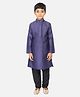 Tabard Full Sleeves Seamless Grecian Design Detailed Kurta With Pyjama - Dark Blue