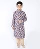 Tabard Full Sleeves Squares Design Printed Kurta - Green