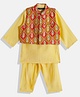 READIPRINT Full Sleeves Solid Kurta & Pyjama With Seamless Ikat Block Design Detailed Jacket - Yellow