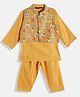 READIPRINT Full Sleeves Solid Straight Style Kurta & Pajama With Ethnic Floral Motif Printed Jacket -Mustard Yellow