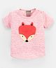 Little Kangaroos  Half Sleeves Wolf Face Applique - Pink
