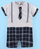 Little Kangaroos Cotton Half Sleeves Check Rompers - Navy Blue