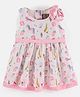 Little Kangaroos Sleeveless Wild Animals Print Frock with Bow Applique - White