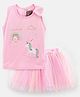Little Kangaroos Sleeveless Top and Skirt with Mesh Unicorn and Rainbow Print - Baby Pink
