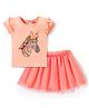Babyhug 100% Cotton Half Sleeves Top & Skirt with Frill Detailing Zebra Print - Peach & Orange