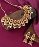 Yellow Chimes Studded Pearl Beads Hanging Floral Designed Choker Jewellery Set - Gold