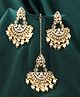 Yellow Chimes Beads Drop Chandbali Designed Earrings And Maang Tikka Set-Gold