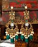Yellow Chimes Gold Plated Long Pear Drop Ear Rings - Green & Golden