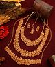 Yellow Chimes Gold Plated Bridal Set Temple Designed Choker Necklace With Long Necklace Kamarbandh Maang Tikka And Earrings - Golden