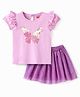 Babyhug Half Sleeves Sequins Top & Skirt - Lilac