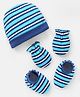 Babyhug 100% Cotton Striped Cap Mittens & Booties Navy Blue - Diameter 11 cm