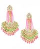 Yellow Chimes Earrings for Women Gold Toned Kundan Studded Green and Pink Beads Drop Chandbali Earrings for Women and Girls