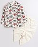 Polka Tots Full Sleeve All Over Elephant Printed Kurta With Dhoti - Cream