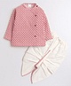 Polka Tots Full Sleeve All Over Diamond Abstract Printed Angrakha Kurta With Dhoti - Pink & Cream