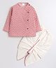 Polka Tots Full Sleeve All Over Diamond Abstract Printed Angrakha Kurta With Dhoti - Pink & Cream