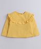 Aww Hunnie 100% Cotton Full Sleeves Solid Frilled Shoulder Top - Yellow