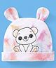 Babyhug 100% Cotton Cap With Ear Applique Teddy Print Multicolour - Diameter 10 cm