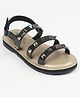 Hola Bonita Velcro Closure Sandals with Pyramid Applique  - Black