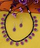 Yellow Chimes Traditional Silver Oxidised Dori Work Threaded Flower Detail Charm Choker Necklace With Pair Of Earrings - Dark Pink Black