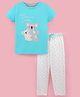 Lazy Bones Sinker Half Sleeves Night Suit Heart and Bear Print - Coral Blue