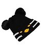 Kid-O-World Pom-Pom Applique Striped Bear Face Design Cap -Black-  Diameter 48 Cms