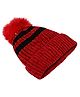 Kid-O-World Striped & Pom Pom Embellished Bobble Cap - Red