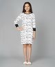 Bolly Lounge Three Fourth Sleeves Abstract Wave Lines Printed Party Dress - White