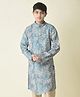 Tabard Pure Cotton Full Sleeve Floral Motif Printed Kurta Set - Blue