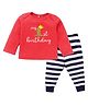 Kadam Baby Birthday Theme Full Sleeves My 1st Birthday Glitter Printed T Shirt Pyjama Set - Red Black