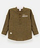TONYBOY Full Sleeves Placement Embroidered Shirt Style Kurta - Khaki Brown