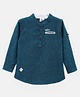 TONYBOY Full Sleeves Placement Embroidered Shirt Style Kurta - Teal Blue