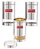 HAZEL Stainless Steel Transparent Glossy Finish See Through Container, Silver, Set of 3, 1200 ml