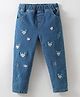 Kookie Kids Full Length Washed Denim Jeggings Heart Embroidered - Blue