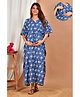 Sevyastore 100% Cotton Half Sleeves Nirasraya Handblock Printed Maternity Nursing Kaftan With Feeding Twin Zip - Blue