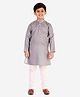 P-MARK Full Sleeves Flower Ethnic Motif Blocks Printed Kurta Pajama Set - Blue