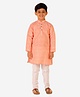 P-MARK Full Sleeves Chessboard Style Checked Kurta Pajama Set - Peach