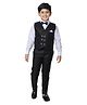 P-MARK Full Sleeves Bow Embellished Solid Shirt With Pant And Buttoned Waistcoat Set - Black