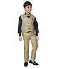P-MARK Full Sleeves Bow Embellished Solid Shirt With Pant And Buttoned Waistcoat Set - Brown
