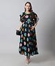 Moms Maternity Half Flutter Sleeves Polka Dots Printed Maxi Dress - Black