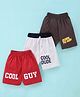 Teddy Cotton Shorts Text Print Pack of 3 - Red Grey & White