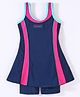 Rovars Sleeveless Two Piece Solid Color Swimsuit  - Pink & Navy Blue