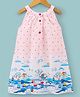Under Fourteen Only Sleeveless Polka Dot Printed Sea Ships Theme Dress - Pink