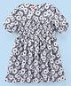 Under Fourteen Only Three Fourth Sleeves All Over Daisy Printed & Pin Checkered Smocked Dress - Navy Blue