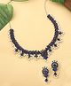 Yellow Chimes Oxidised Studded Stones Choker Necklace Set - Blue