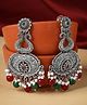 Yellow Chimes Pearl Ghungroo Detail Kundan Studded Chandbali Earrings - Silver