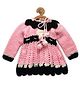MayRa Knits Hand Knitted Full Sleeves Floral Crochet Embroidered & Dangler Detail Knitted Sweater Dress - Pink