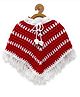 MayRa Knits Hand Knitted Three Fourth Sleeves Embroidered & Tassel Detail Poncho Style Sweater - Red