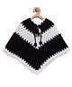 MayRa Knits Hand Knitted Three Fourth Sleeves Embroidered & Colour Blocked Poncho Style Sweater - Black
