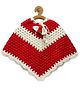 MayRa Knits Hand Knitted Three Fourth Sleeves Embroidered & Colour Blocked Poncho Style Sweater - Red